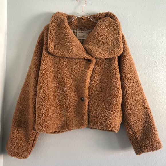 SOLD✨FREE PEOPLE Izzy Wrap Teddy Sand Chestnut Jacket - Picture 8 of 11